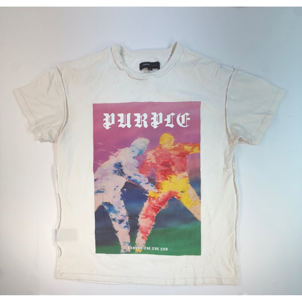 Purple Brand Endure Til The End Graphic T-Shirt Off White Cream Mens Small